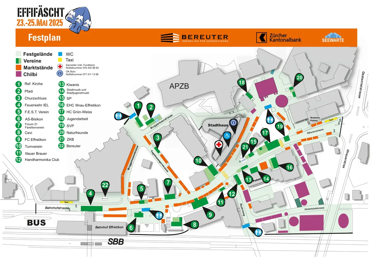 So wird das Effifäscht im Effretiker Zentrum aussehen. Ein Plan mit all den Ständen beim Effifäscht.